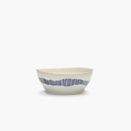 Ottolenghi Feast Large Bowl Ø17cm, White Swirl - Blue Stripes, Set of 4