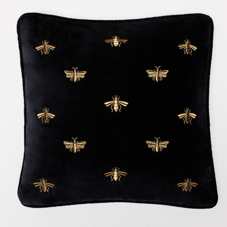 Elizabeth Scarlett Honey Bee Velvet Square Cushion 45x45cm, Charcoal