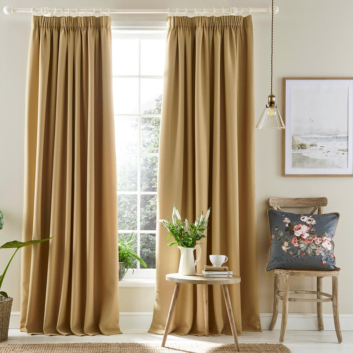 Stephanie Blackout Lined Header Tape Curtains in Pale Gold by Laura As